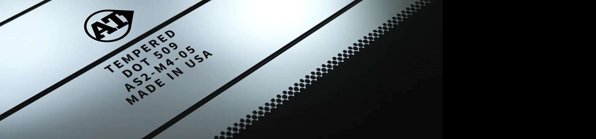 Tempered glass stamped with the Auto Temp DOT and AS2 certification mark